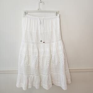 Y2K NAOO Skirt Sz Medium Womens White Eyelet Midi Boho Festival Cottagecore 00s